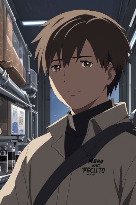 high resolution, solo, best quality, 1Boy, Takaki Toono, Brownish Hair, Brown Eyes, Science Fiction, OverallDetail