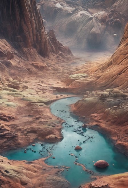 cinematic photography 
elaborate cartography of an alien planet with cutout views geological and topographical detailed annotations