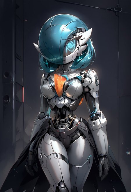 (((gardevoir))), female, anthro, metalic white skin, score_9, score_8_up, score_7_up,
 Android gardevoir, robotic face, LED screen eyes, robot body, metal skin, SilverPulse, armor,