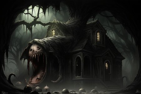 Photography, photorealistic, insanely real life detailed, 8k, highest resolution possible, sharp focus, taken with professional DSLR and lenses, cinematic, taken best skilled cinematographer, 
mong, monster, horror \(haunted house\), Darkness,
hiding in a house,night,dark,looking from hiding place at viewer, creature is small bu terrifying, hiding behind furniture, peeking to see how close you are,
horror movie atmosphere, cinematic dark night time lighting and dramatic shadows,