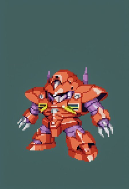 (full body view), (masterpiece), (ultra detailed), best quality, zgok, red_zgok_armor, robot, no humans, mecha, chibi, green background, simple background, SRWFStyle