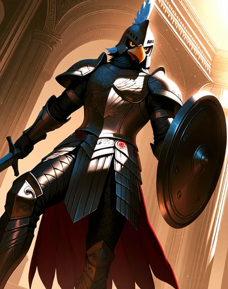 <lora:Fokka_(Zelda_2)_(Illustrious)_(AD):1> Fokka, birdmen, armor, 
dutch angle, dynamic action, bent leg, 
male focus, intense shadows, dynamic shadows and lighting, intricate details, attention to details, gradient coloring, interior, palace, beak, helmet, sword, shield, 
EZRealPONYXL, zPDXL, Smooth Quality, lazynsfw,