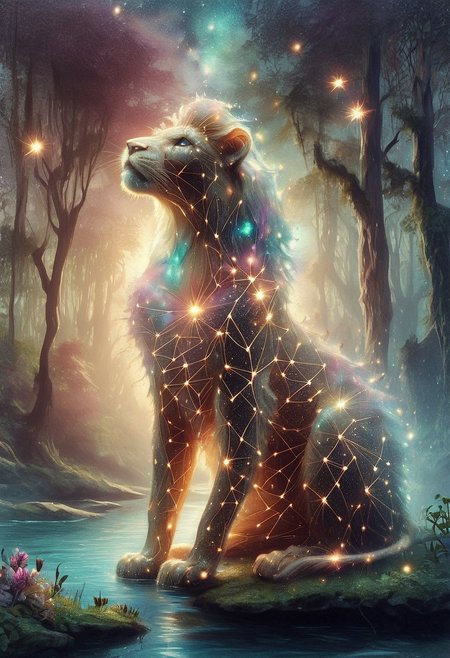 watercolor, score_8_up, score_7_up, score_6_up, source_anime, realistic, solo, (dutch angle), looking up longingly, starry_morph, delicate brown galaxy patterned magnificent lion, full body, four legs, resting, near a body of water bubbling spring, colorful flowers, enchanted forest background, pastoral, no humans. 
<lora:TLUXLP:.8> tlu <lora:galaxyXLP:.6> <lora:Starry_Morph_PonyXL:1>