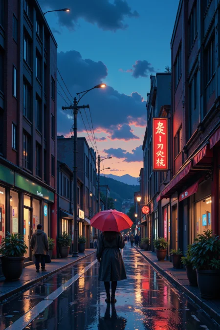 a rainy day in the city beautiful  landscape, dusk, woman, very intricate, very detailed, sharp, bright, colorful, <lora:Hand v2:0.5> <lora:Anti-Blur:1><lora:Insane Detail Slider:0.25>  <lora:flux.1_lora_flyway_Epic-detail_v2:0.3> <lora:fluxenhancer:0.25>   <lora:anime_retro:1> anime_martz, anime_retro
