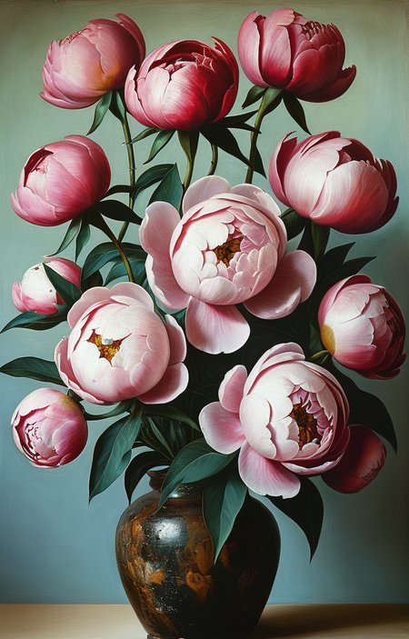 masterpiece,best quality,<lora:tbh217-sdxl:0.9>,illustration,style of William Zorach decaying peonies