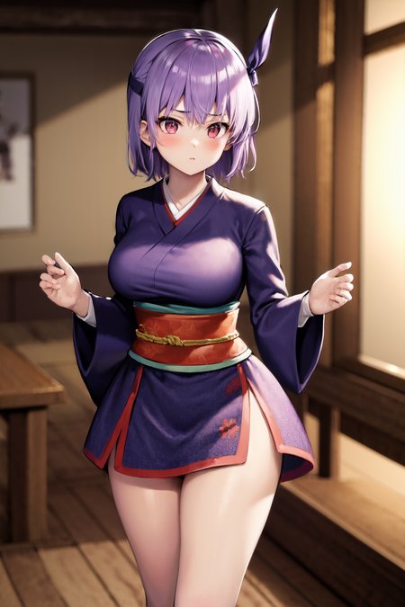 masterpiece, best quality, highres, 1girl, ayane, obi, purple japanese clothes <lora:doa_ayane:1>
