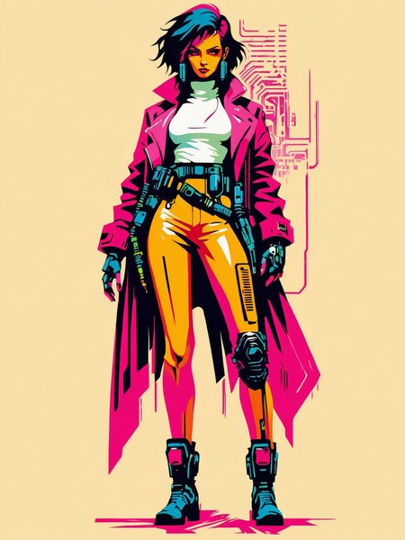 mad-stncl, woman, cyberpunk  <lora:Stencil_Art_SDXL:0.8>, (masterpiece:1.2), best quality