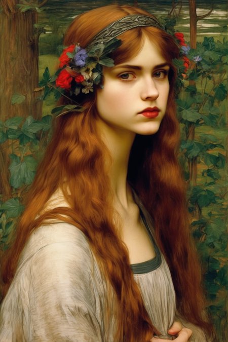 John William Waterhouse Style - Slavic girl, painting in the style of the artist Dante Gabriel Rossetti