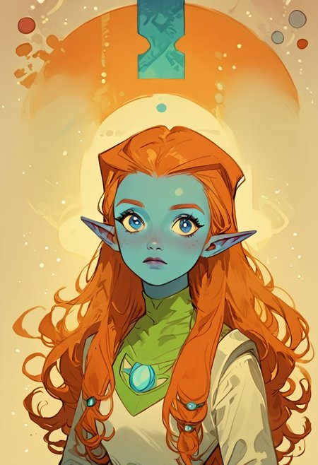 score_9, score_8_up, score_7_up, score_6_up,  fl4ttr1p,
1girl, solo, zzMira, blue eyes, blue skin, orange hair, pointy ears, white spacesuit,