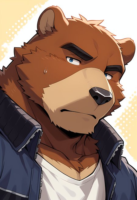 masterpiece, best quality, amazing quality, dutch angle, abstract background, BREAK
1boy, solo, male focus, furry male, bear, juuichimikazuki, brown body, face focus, BREAK
<lora:cfg_scale_boost:.6>   <lora:Juuichi_Mikazuki_-_Morenatsu_-_ILXL:1>