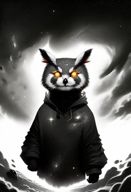 Score_9, Score_8_up, Score_7_up, lora:Navi_Celestial_Skin_PonyXL:1.1 nv-celestialskin, redpandafolk, rabbitfolk, owlfolk, foxfolk, sketch, monochrome, greyscale, YR_GradLight, 0u73r5p4c3, space, planet, nebula, galaxy, asteroid, GalaxyTelepurteSDXL, StarrySkies, scenery, stars (sky), background, night sky, vibrant colored skin, void cosmic body, deep black skin, ethereal silhouette, nebula patterns, animal theme focus, majestic owl
