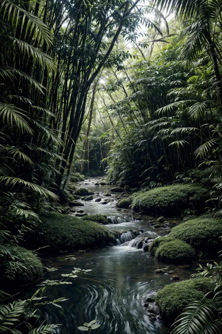 photo , photography, Fujifilm XT3 Viltrox, ((very detailed)), sharp focus,  best quality, (bright sunny sky), beautiful landscape, rainforest, jungle, stream, water ripples reflections, (small river pond), hut, stunning nature environment, high contrast, cinematic (lights), backlight, shadows, (lens flare:0.8), vibrant colors, colorful, Eucalyptus flowers and leaves, <lora:Detail Tweaker LoRA add_detail:1><lora:depth_of_field_slider_v1:5>  <lora:SDXLrender_v2.0:0.9>