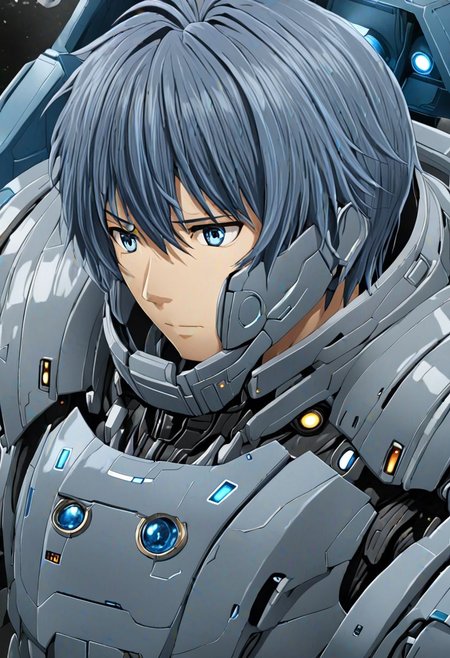 high resolution, solo, best quality, 1Boy, Tomoya Okazaki, Grey Blue Hair, Science Fiction, OverallDetail