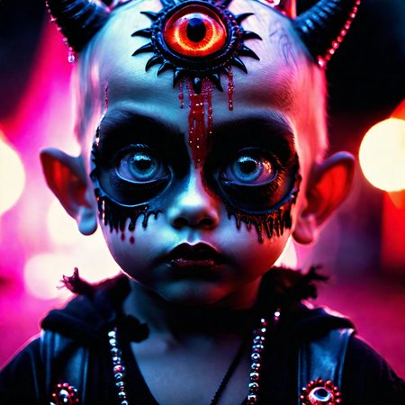 <lora:add-detail-xl:0.8> A demonic looking child standing at the entrance to a eerie carnival with perfect glowing big eyes, strange top hat with patches and an x carved into the centre of his head and red liquid dripping down, fames behind, hyper realistic detail, 128k, cinematic quality, cinematic lighting, voodoo, sinister, diabolical, 128k, cinematic quality, cinematic lighting, voodoo, sinister, diabolical, (Larry Carlson 1.3), behind at sunset, cinematic quality, cinematic lighting, voodoo, sinister,128k, hyper realistic, pastel colour palette,(mark ryden 1.3) <lora:bigeyes-xl-v1:0.8> big eyes, anime eyes  <lora:Desert_Festival:0.8> desert