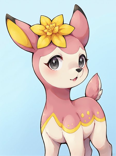 score_9, score_8_up, source_furry, Deerling (Pokemon), solo, flower on head, hair flower, grey eyes,  yellow flower, feral, <lora:Deerling_Pokemon:0.7>,
