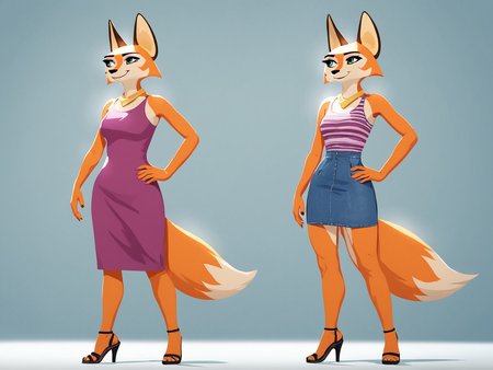 score_9,score_8,source_furry,
<1girl:1.5>,
<solo:1.5>,
meika_rracer, meika_fox, fox girl, solo, 1girl, tail, furry, dress, green eyes, high heels, animal ears, smile, furry female, fox tail, fox ears, hand on hip, standing, full body, simple background, safe, casual, casual clothes,
<lora:Meika_Rimba_Racer_Pony_SDXL:1> meika_rracer