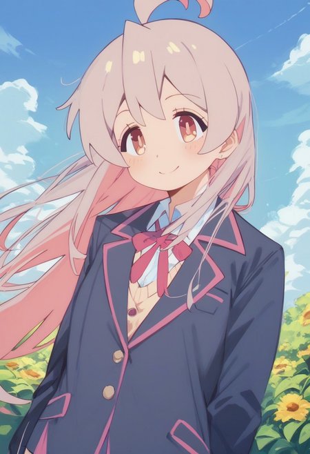((score_9, score_8_up, score_7_up)), masterpiece, best quality,high res image,
oyama mahiro, 18yo, petit body, long hair, pinkish-gray hair, brown eyes, 1girl, ahoge,
 jacket, school uniform, shirt, ribbon, blush, smile, blazer(Beautiful, small Breasts:1.2),
beautiful detailed face, highly detailed eyes, beatiful eyes, sexy bodyshape,  curvy thicc body,small saggy breasts, sexy smile, 
motion lines, speedlines, 
 lifelike art, outdoor, outside minimarket, 
8k wallpaper,huge filesize,
