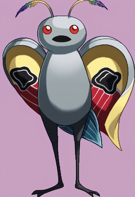 score_9, score_8_up, score_7_up, source_anime, BREAK, solo, looking at viewer, <lora:Under-Night-In-Birth-Sprites-pdxl_Fp:1>, simple background, full body, standing, pokemon \(creature\), <lora:Mothman-pdxl_Fp:1>, mothman, red eyes, open mouth, antennae, grey skin, wings,