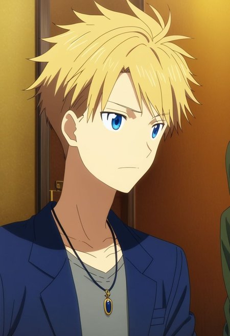 high resolution, solo, best quality, 1Boy, Yamato Ishida, Blond Hair, Blue Eyes, Necklace, existential longing, OverallDetail
