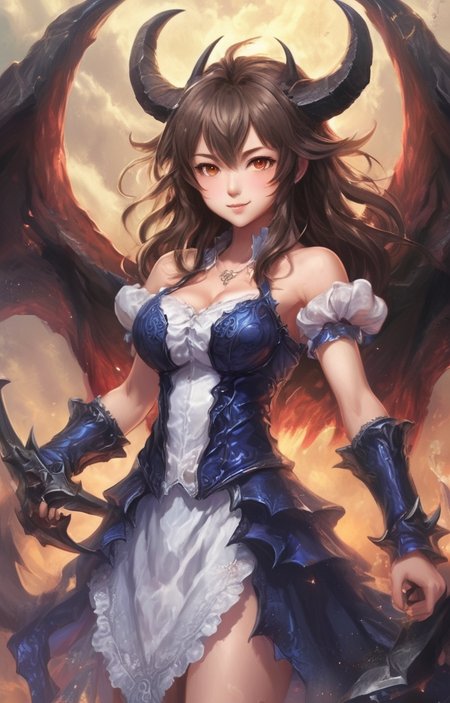 masterpiece,best quality,<lora:tbh258-sdxl:0.9>,illustration,style of diablo,monster, demon wings, demon tail, demon horns,  portrait of idolmaster cinderella girls,