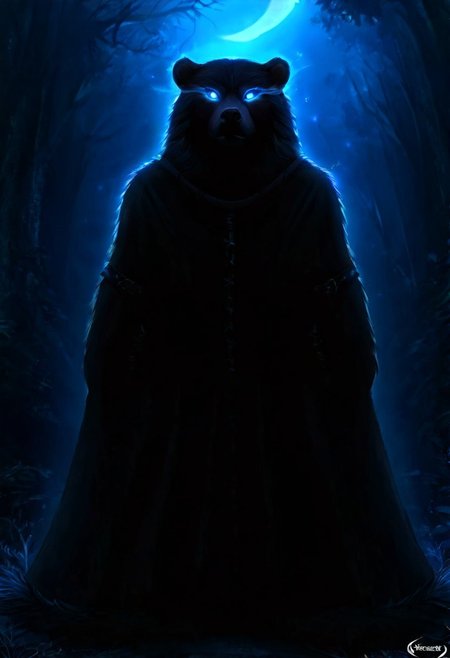 cinewow, xmastedx, anthro, SFW, LoL Style, female bear dressed in a leather tribal style, fully clothed, (realistic fur, detailed fur texture:1.2), detailed background, outside background, photorealistic, hyperrealistic, ultradetailed, glowing eyes, glowing effects, fantasy, scenery, concept art, amazing quality, masterpiece, best quality, hyper detailed, ultra detailed,