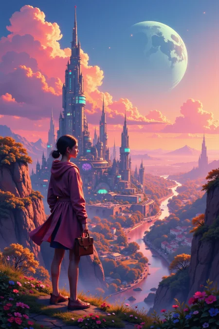 a futuristic planetary city beautiful landscape, dusk, woman, very intricate, very detailed, sharp, bright, colorful, <lora:Hand v2:0.5> <lora:Anti-Blur:1><lora:Insane Detail Slider:0.25>  <lora:flux.1_lora_flyway_Epic-detail_v2:0.3> <lora:fluxenhancer:0.25> <lora:ROWER:0.6> <lora:flux-charmer-v1-1:0.4> <lora:n1j1-5-12:1.2> n1j1