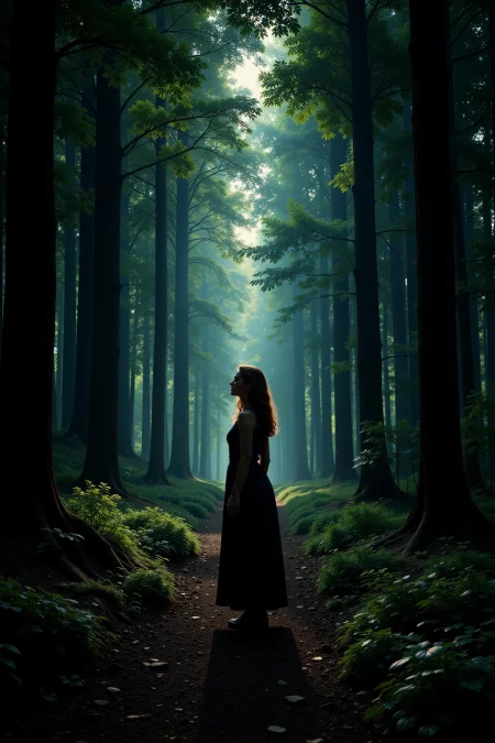 forest beautiful  landscape photo, photography, Fujifilm XT-4 Viltrox, realistic, bright luminous night, woman, very intricate, very detailed, sharp, bright, colorful, <lora:Hand v2:0.5> <lora:Anti-Blur:1><lora:Insane Detail Slider:0.25>  <lora:flux.1_lora_flyway_Epic-detail_v2:0.3> <lora:fluxenhancer:0.25>