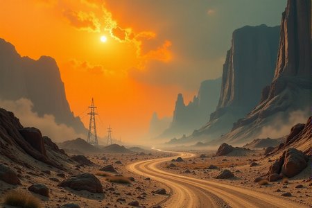 A post-apocalyptic wasteland rendered in Chrono-Impressionist Temporal Flux, where multiple time periods blend and shift. Use toxic orange and nuclear grey to represent different eras, creating a dynamic, time-bending compositionâââ