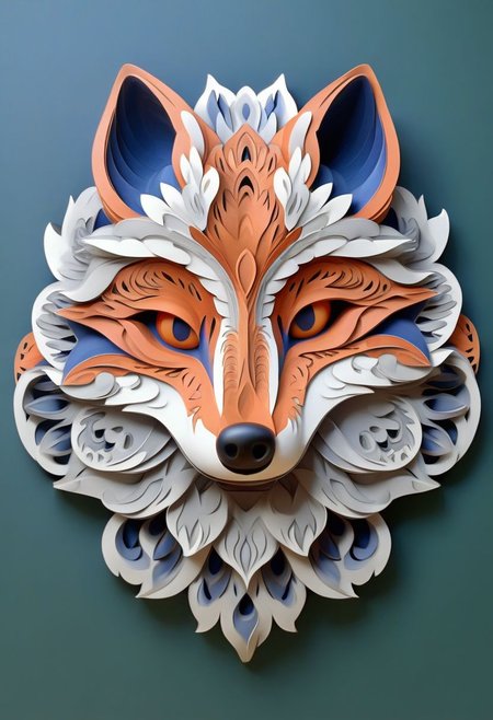 Mandala style,Coloring page , 3d mandala pattern, fox head,  to colorize