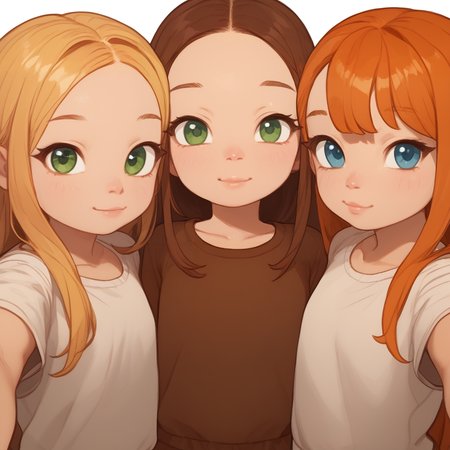score_9, score_8_up, score_7_up,
3girls, cute face, petite, standing together, selfie shot, stylish clothes, looking at viewer, blonde hair, brown hair, ginger hair, blue eyes, green eyes, fair skin, dark skin,
 <lora:PossumMachine:1> posmach, <lora:age_slider_v4:-2> <lora:Uncensored_PonyXL_cpt_v03:1>