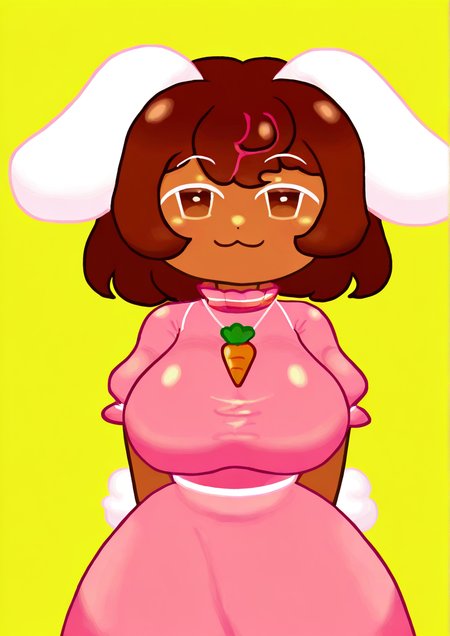 <lora:Pangotime:1.4>,1girl, inaba tewi, huge breasts, , :3, brown eyes, carrot necklace, closed mouth, dress, floppy ears, jewelry, looking at viewer, necklace, pink dress, rabbit tail, short sleeves, solo, tail, upper body,