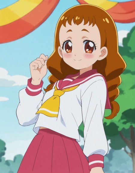 score_9, score_8_up, score_7_up, anime screencap, solo,1girl,arisugawahimari, school uniform, skirt, smile, serafuku, socks, sailor collar, pink skirt,looking at viewer, cowboy shot,small breasts, blush,<lora:arisugawahimari:0.8>