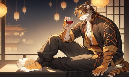 score_9,score_8 up,score_7 up,score_6 up,score_furry,
æ§å¤©è£´,manthro,tiger,solo,male,felid,black clothes,brown hair,striped fur,striped body,yellow tur,Chinese wine glass,fur,countershading,beverage,holding object,stripes,clothed,sitting,orange fur,white body,aged up,looking at viewer,full body,<lora:Huai_Tianpei_XL_Pony_1-000009:0.8>,