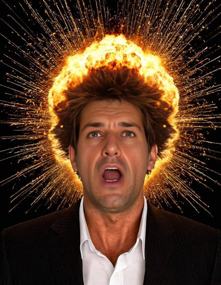 Explosion Artstyle coming from the top of a mans head, surreal, disturbing, photorealistic, high resolution, beautiful, highest quality, masterpiece, highly detailed,  <lora:add-detail-xl:0.85> <lora:Explosion Artstyle - Trigger is Explosion Artstyle:1>