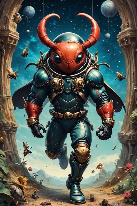 Detailed digital portrait of an anthro Beetle (Kicking up heels, carefree playfulness) at a Spacefaring nomads exploring cosmic anomalies, <lora:xl_more_art-full_v1:0.5>,  <lora:The_Crazy_Style:0.7> <lora:anthro_muscular:0.7>