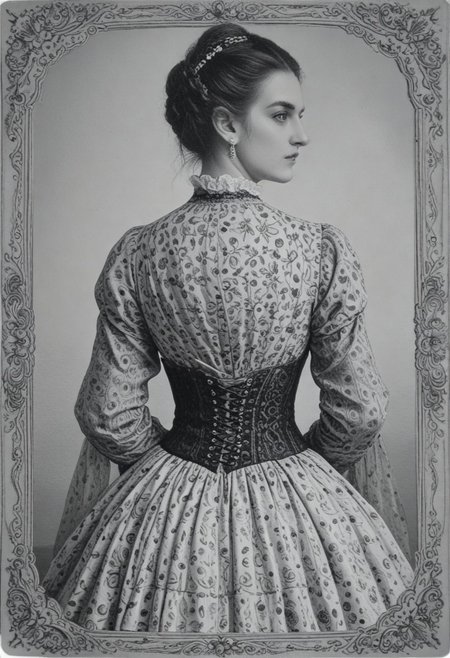 patterned back of a card, victorian_style, (llbreton, monochrome,greyscale)
