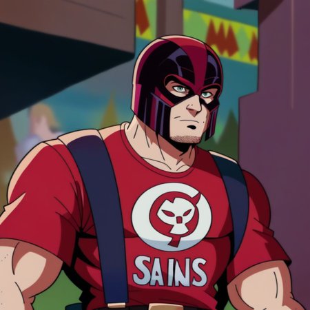score_9, score_8_up, score_7_up, source_cartoon, Comistyle, art by John Byrne and Jim Lee <lora:ComicsPonyXL_V2:1>, anime coloring, flat color, cel shading, cel shaded, 2d, 
Marvel Cel-Shade Style, <lora:xmen_celshadePonyXL:0.8>
cinematic film still of cinematic film still of  
 <lora:The Suicide Squad style:1>
 Christopher Smith Peacemaker a man in a helmet and a red shirt,solo,looking at viewer,simple background,1boy,closed mouth,male focus,mask,helmet,blackfocus,outdoors,blurry,blurry background,facial hair,t-shirt,yellow shirt,realistic,stubble,print shirt ,movie themed, sharp, detailed, epic photography, artistic, dramatic light, cinematic style, film style, The Suicide Squad style, shallow depth of field, vignette, highly detailed, high budget, bokeh, cinemascope, moody, epic, gorgeous, film grain, grainy, (((gritty))), war movie,