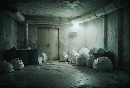 ,ruanyi0984,indoors,trash bag,trash can,industrial pipe,<lora:0984 Untitled_v1_pony:0.9>, score_9,score_8_up,score_7_up,,8k,1girl,solo,,