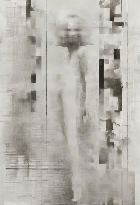 Monochrome black and white, Giger, Beksinski, Zawadzky, Dali, Magritte, Delvaux, Bellmer, Malevitch, Rodchenko, Mondrian, Kandinsky, Popovna, psychedelic hallucination, pop surrealism, rough crosshatch drawing pop art Lunatic_Portrait of a young woman in latex Avant-garde Fashion page, slick back, low bun, black makeup, sinister expression, intense glare, avant-garde, abstract, weird, geometric, constructivism, suprematism, rayonism, verticism, lineism, tj