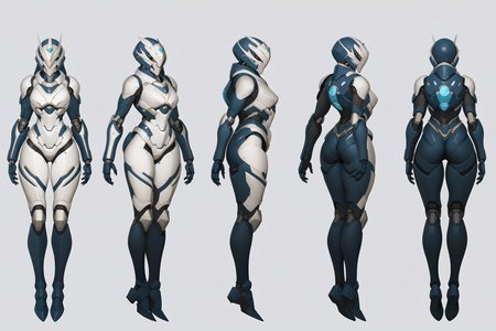 (GENERAL:0), mecha, robot, masterpiece, best quality, very aesthetic, absurdres, solo, standing,
(VIEWS:0),  full body character turnaround of mecha,
Multiple views of the same mecha,  (simple background, white background:1.2), multiple views, side view, back view, front view, 
,
mask, helmet,
Lion\(animals\)ï¼
Female Titan\(Attack on Titan\),
plate armor, power suit, alien,
android, cybersuit, upper armor, mechanical arms, machinery, prosthesis,
(bodyshape:0), Compact and muscular body,
(clothing:0), (glamorous mermaid gown with a strapless sweetheart neckline and intricate beading,:0.6), 
(grey  
holy  theme character design:1.1),
 <lora:MechTurnXLRemix_v1:.75>
 <lora:MechTurnXL_v1:.25>
<lora:ClothTurnXLRemix_v1-000004:.25>
 <lora:ClothTurnXL_v1-000004:0.25> 
<lora:CharTurnXL_v2:0.25>
 <lora:xl_more_art-full_v1:.25>,
 <lora:Alphonse Mucha Style:.1>, Alphonse Mucha Style page
 <lora:å½é£æç»SDXL:.1>