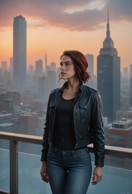 score_9, score_6_up, score_7_up, 1girl, fully clothed, ultra high quality,j3ss3,  <lora:jesseFaden_pony_byJaneB:1>
1girl, solo, jeans, black shirt, jacket, red sky, new york city, (skyscraper:1.2),