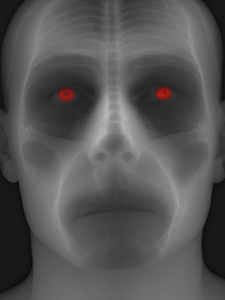 x-ray, face closeup of Italian man, (yamer_xray), (serious man face:0.4), muscular body, bones, (shot from distance), x ray, red eyes, (gorgeous:1.2), detailed face, dark theme, Night, soothing tones, blood on face, high contrast, full body, (natural skin texture, hyper realism, soft light, sharp), <lora:Yamer X-RAY:1>