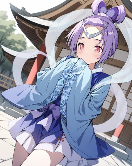 1girl,
AshikiriSyakoOreshika,
safe, solo, perspective, dutch angle,
short girl, circlet, japanese clothes,
hands in opposite sleeves, 
hagoromo, dancing,
outdoors, east asian architecture, shrine,
depth of field,
<lora:kp_AshikiriSyakoOreshikaAnimagineXL_v1_0:1.0>
masterpiece, high score, great score, absurdres