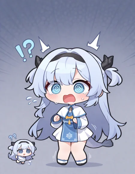 1girl, solo, longwu, longwu\(xinchun\), @_@, confused,surprise, !?, 
chibi, very awa, masterpiece, best quality, amazing quality, absurd res, hi res, highres, <lora:ER_SD:1> <lora:longwu:1>
