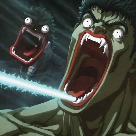 2d,anime,art by makoto shinkai,guts from berserk as a shoopdawoop,red lips,,open mouth,laser,shoopdawoop,<lora:ShoopdawoopXL:0.9>
