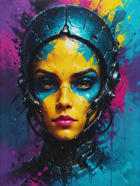 [Psionic empath connecting with others' emotions:Galactic bounty hunter with advanced gear:0.5], ultra-fine digital painting, <lora:xl_more_art-full_v1:0.3>,  <lora:Desolation:0.6> <lora:gorgoeus_splash_of_vibrant_paint:0.7> Gorgeous splash of vibrant paint