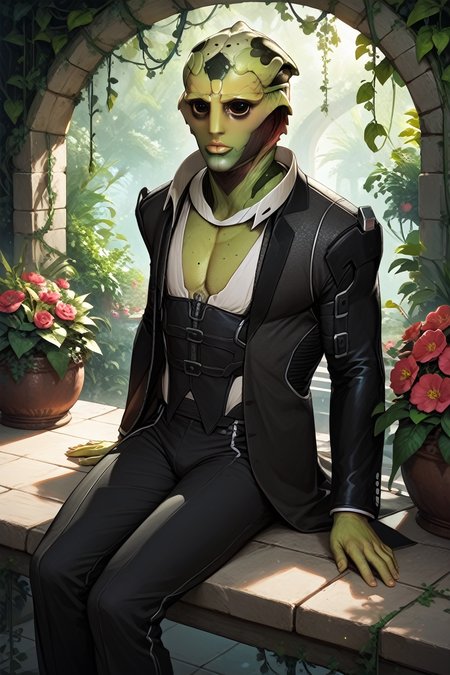score_9, score_8_up, score_7_up,
<lora:METhane:1.0>
METhane, 1boy, alien, green skin, black eyes, looking at viewer, sitting on a stone bench in a Mediterranean courtyard, wearing a light linen suit, vines and flowers around, warm sunlight, elegant and relaxed mood