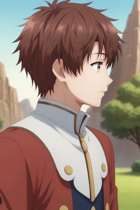score_9, score_8_up, score_7_up, , rating_safe, , anime screencap, anime coloring, official style, , depth of field, 1boy, solo, male focus, <lora:itsuki_akazawa_pony:0.8>, itsuki_akazawa, brown hair, brown eyes, short hair, bangs, profile, floating island, day, arms behind back, :o, jester costume, <lora:sdxl_lightning_8step_lora:1>