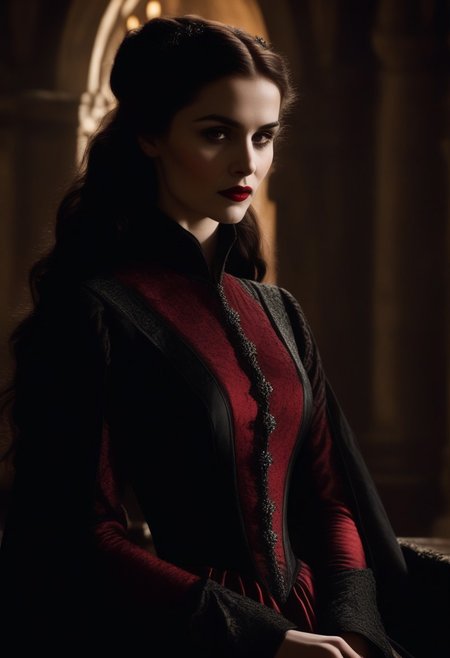 (((beautiful, high quality))), full Body, score_9, score_8_up, score_7_up, 
The vampire female was born long ago, in a time when magic flowed freely through the world and the undead were revered as powerful beings. She was born into a noble family, and her beauty and intelligence quickly made her the envy of all who knew her, beautiful, elegant, sexual, sexy, (inside grand hall, well lit), 
wealth, influence, and power.
The vampire female quickly rose to prominence in her city, using her charm and cunning to manipulate those around her. fortune, grand estate, solitary figure, wealth, wise and powerful figure, feared and respected, control her bloodlust, feeding only on those who deserved to die or those who willingly offered themselves to her.
vampire female, beautiful and elegant, dressing in the finest silks and jewels, grace, envy, beauty, dark, brooding soul, 
Vampire, VtmArt, 0cmtr1g, 0cm, 0cm1sc, 4rch, Expressiveh, pale skin, bloodless skin, red lips, pale, red gown, regal clothes, reduced lighting by 10%,
dungeons and dragons, modelshoot style, Intricate, High Detail, Sharp focus, dramatic, (extremely detailed CG unity 8k wallpaper), human vampire, medieval era, painting by Ed Blinkey, Atey Ghailan, by Jeremy Mann, Greg Manchess, Antonio Moro, trending on ArtStation, trending on CGSociety, Intricate, High Detail, Sharp focus, dramatic, painting art by midjourney and greg rutkowski, illustrated, brushwork attire.
