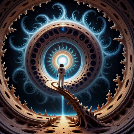 hyper-fantasy surrealist mindbreak, fractal bending of reality, impressionist wormhole backset by an astronaut,hyper-fantasy surrealist mindbreak, fractal bending of reality, impressionist wormhole backset by an astronaut